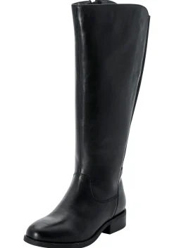 Weitschaftstiefel aus Leder mit Stretch-Einsatz