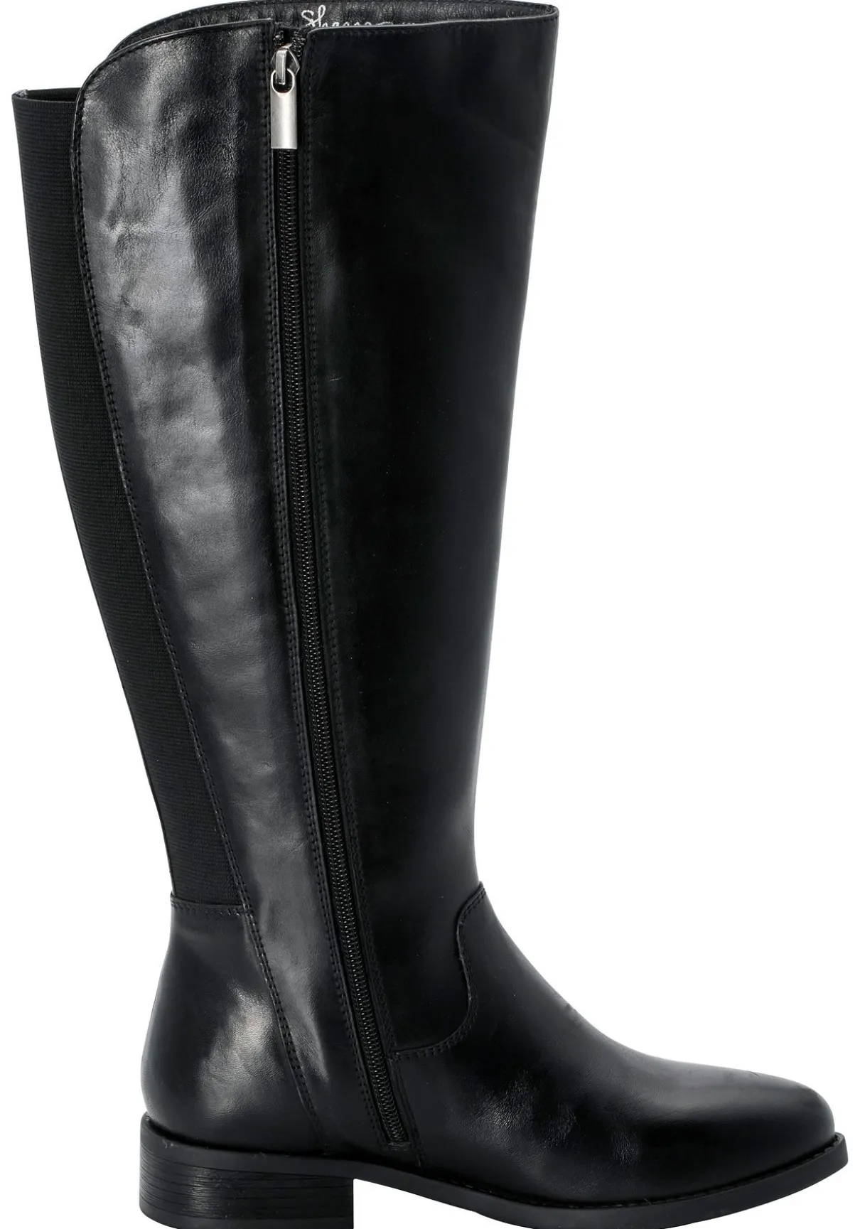 Weitschaftstiefel aus Leder mit Stretch-Einsatz