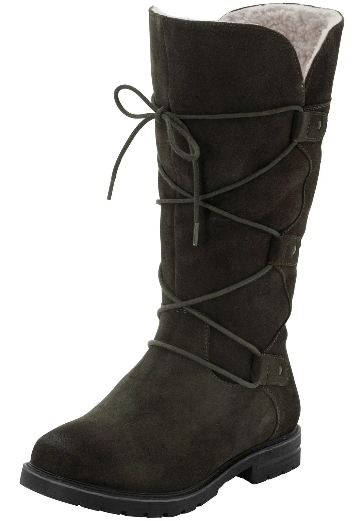 Weitschaftstiefel aus Leder mit Schnürung