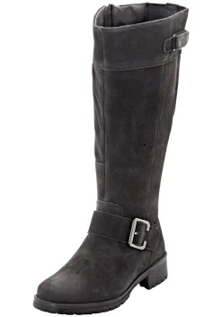 Weitschaftstiefel aus Leder mit Zierband