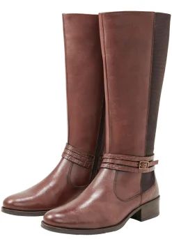 Weitschaftstiefel aus Leder, mit Zierschnalle