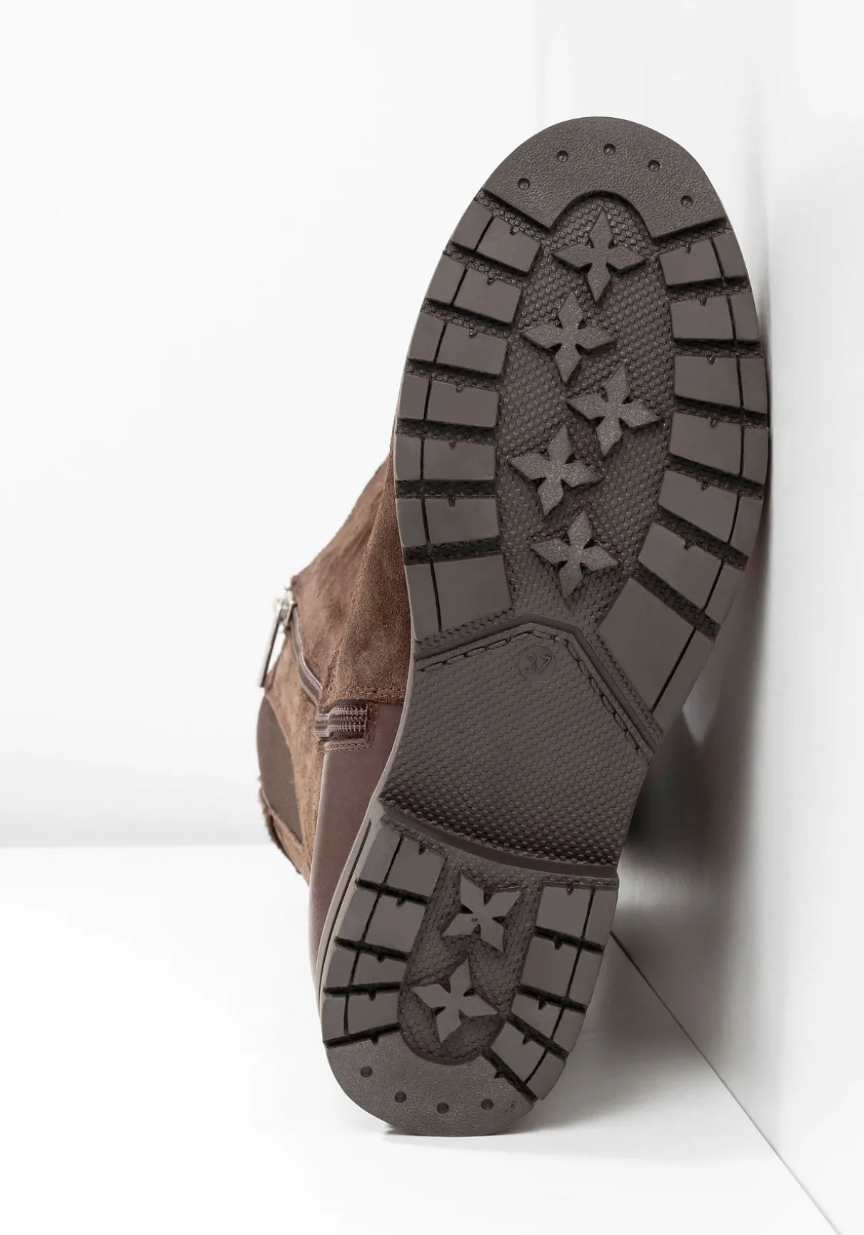 Weitschaftstiefel aus Leder mit Fellimitat