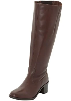 Weitschaftstiefel aus Leder mit Stretch-Einsatz