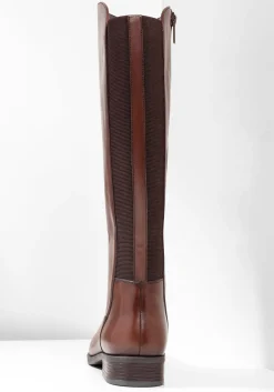 Weitschaftstiefel aus Leder mit Stretch-Einsatz