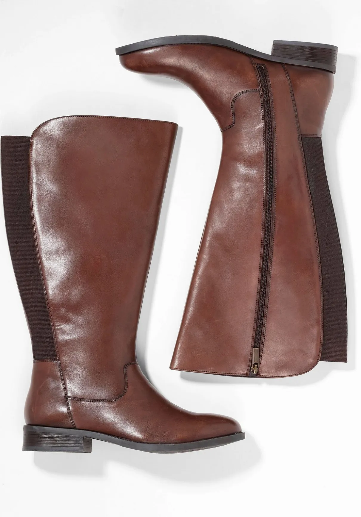 Weitschaftstiefel aus Leder mit Stretch-Einsatz