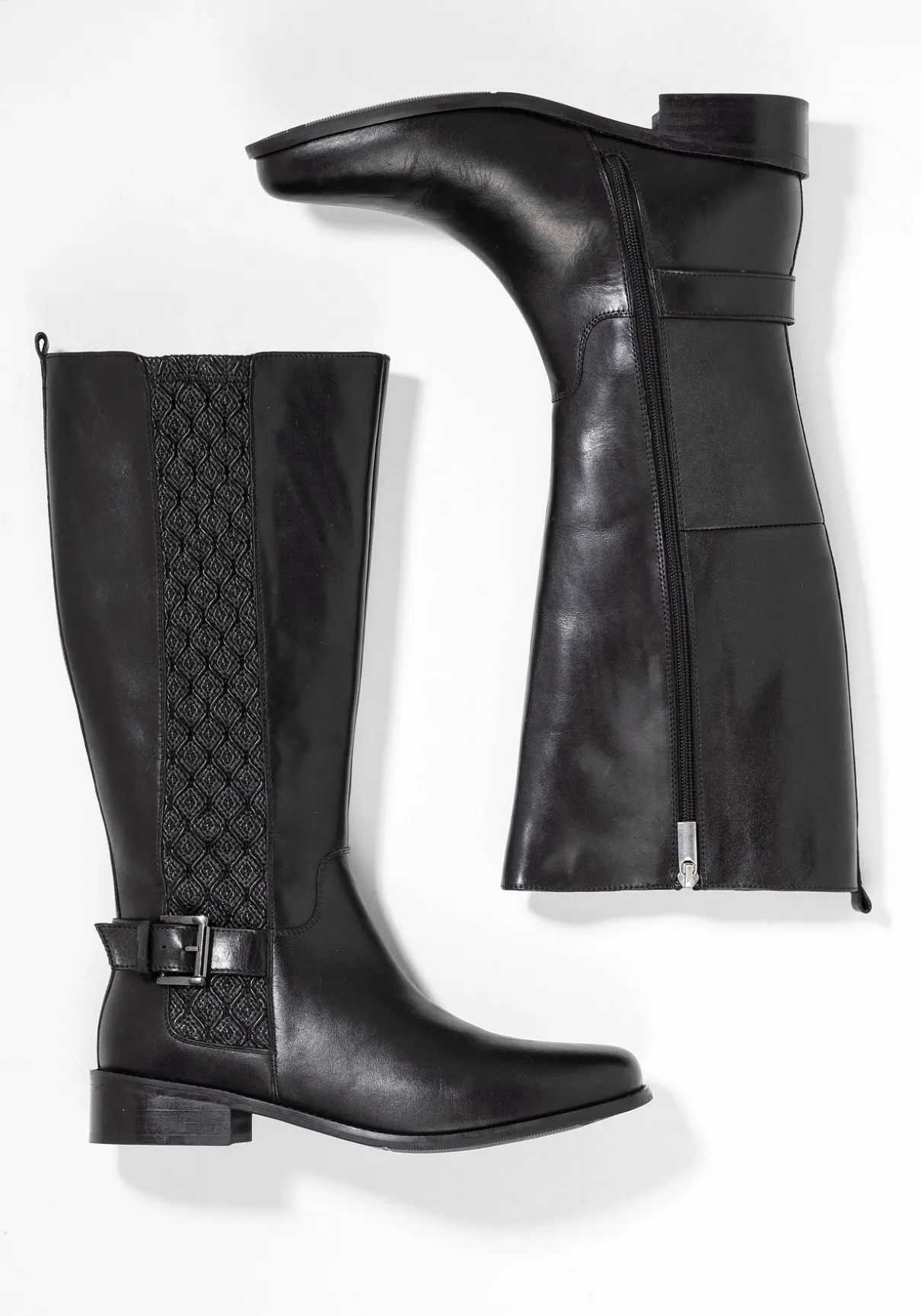 Weitschaftstiefel aus Leder, mit Schnallenbändern