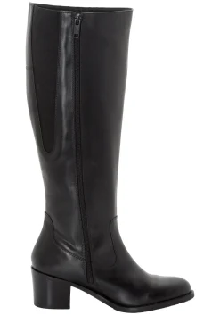 Weitschaftstiefel aus Leder mit Stretch-Einsatz