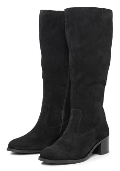 Weitschaftstiefel mit Stretcheinsatz, aus Veloursleder