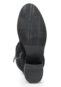 Weitschaftstiefel mit Stretcheinsatz, aus Veloursleder