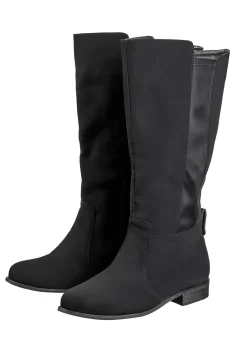 Weitschaftstiefel mit Stretcheinsatz, Velourslederimitat