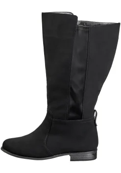 Weitschaftstiefel mit Stretcheinsatz, Velourslederimitat