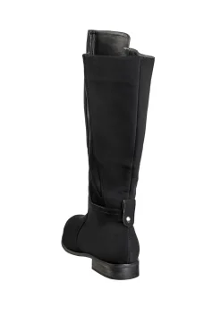 Weitschaftstiefel mit Stretcheinsatz, Velourslederimitat