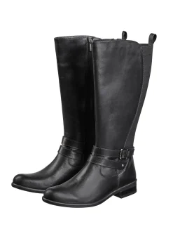 Weitschaftstiefel mit Stretcheinsatz hinten, aus Leder