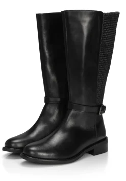 Weitschaftstiefel mit Zierschnalle, im Materialmix